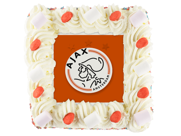 Ajax slagroomtaart met snoep ter decoratie
