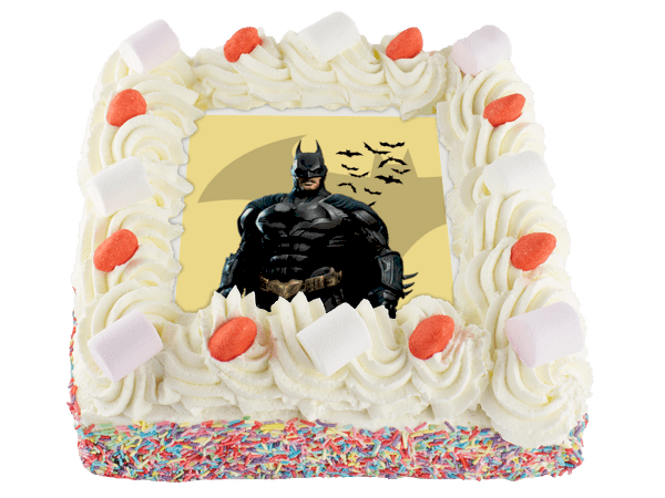 Batman taart met decoratie van snoepjes