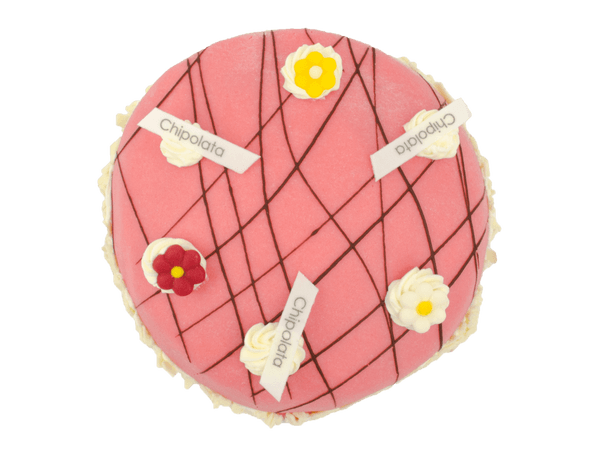 Chipolatataartje met creme toefjes en suiker bloemetjes