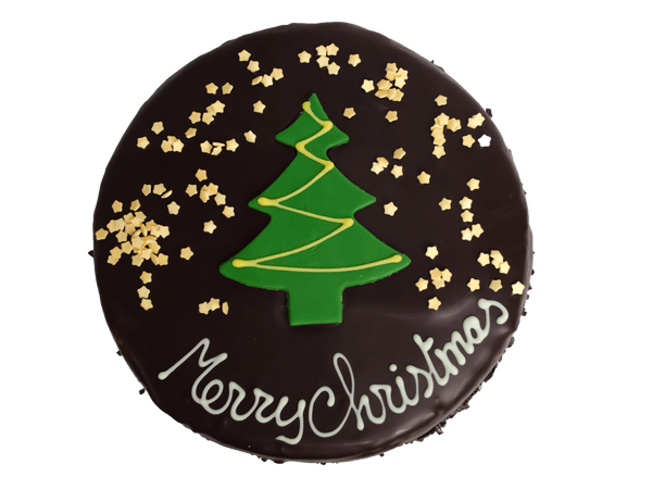 Chocolade Kersttaart met kerstboom van marsepein