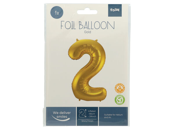 Cijferballon Goud Cijfer 2 in verpakking