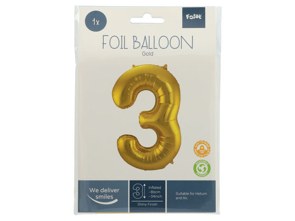 Cijferballon Goud Cijfer 3 in verpakking