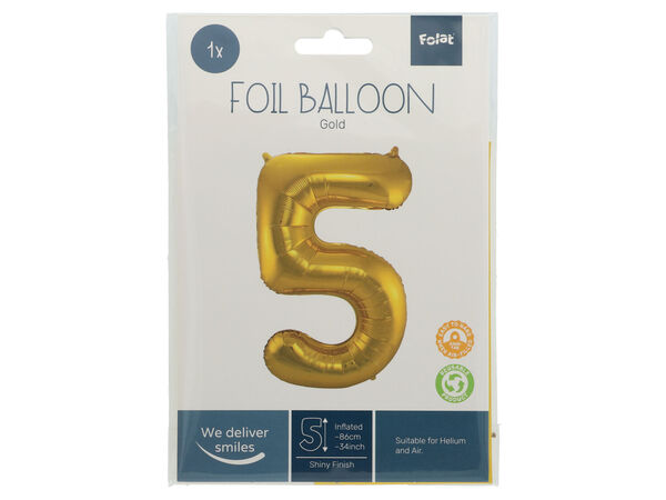 Cijferballon Goud Cijfer 5 in verpakking