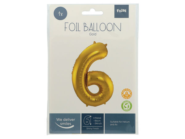Cijferballon Goud Cijfer 6 in verpakking