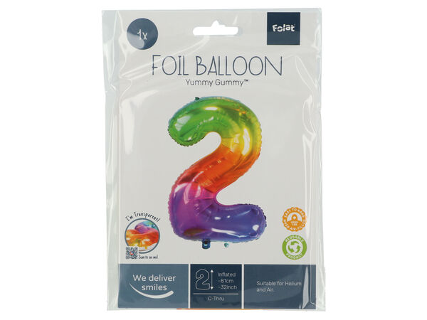 Regenboog Cijferballon Cijfer 2 in verpakking
