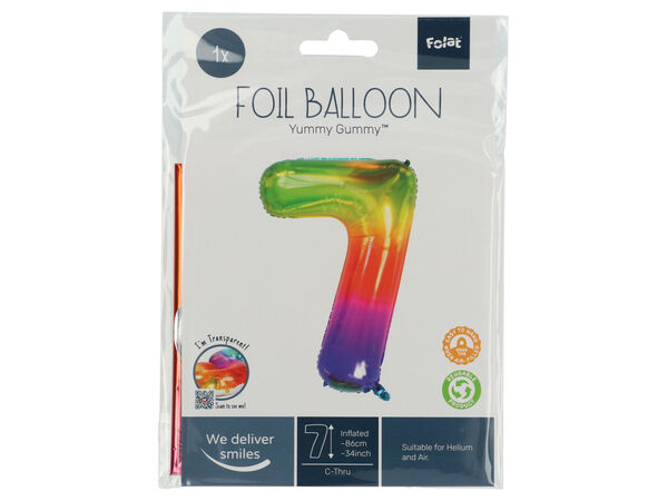 Cijferballon Regenboog Cijfer 7 in verpakking