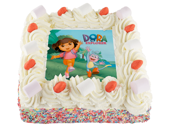 Dora slagroomtaart met gekleurde hagelslag