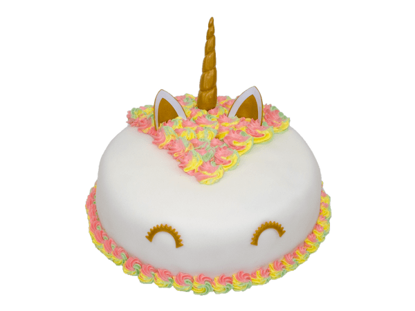 Eenhoorn taart rond met gekleurde créme toefjes