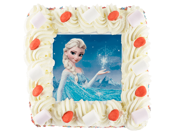 Elsa slagroomtaart met een foto van Elsa
