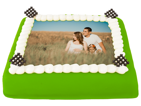 Groene marsepeintaart met foto