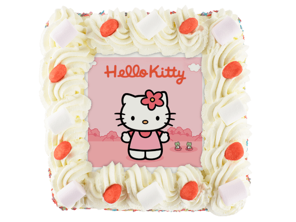 Slagroomtaart met een afbeelding van Hello Kitty