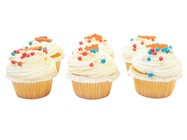 Koningsdag cupcakes met rood, wit en blauw balletjes