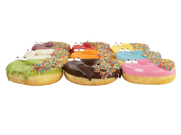 Gekleurde donuts met suikeroogjes