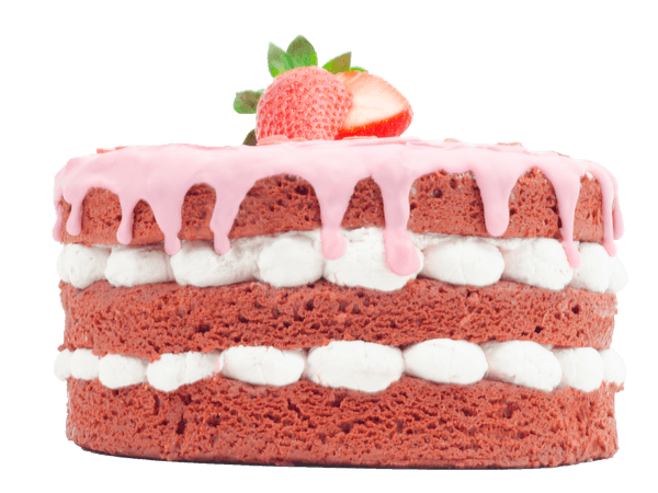 Red velvet cake en aardbeiendrip