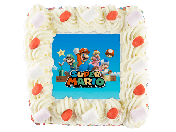 super mario slagroomtaart met snoepjes